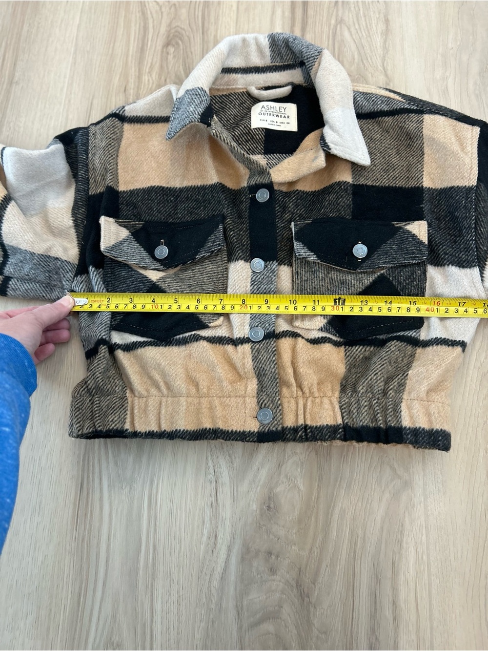 Ashley By 26 International Plaid Cropped Shacket - Black, Tan & Cream - Picture 7 of 8